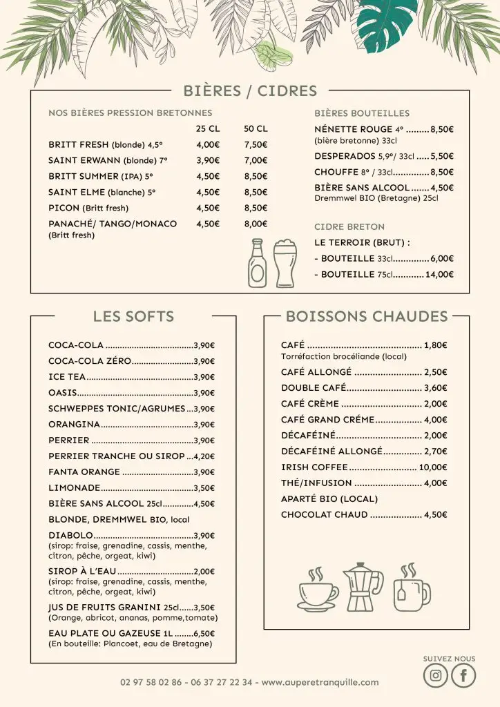 Menu Au Père Tranquille Bières