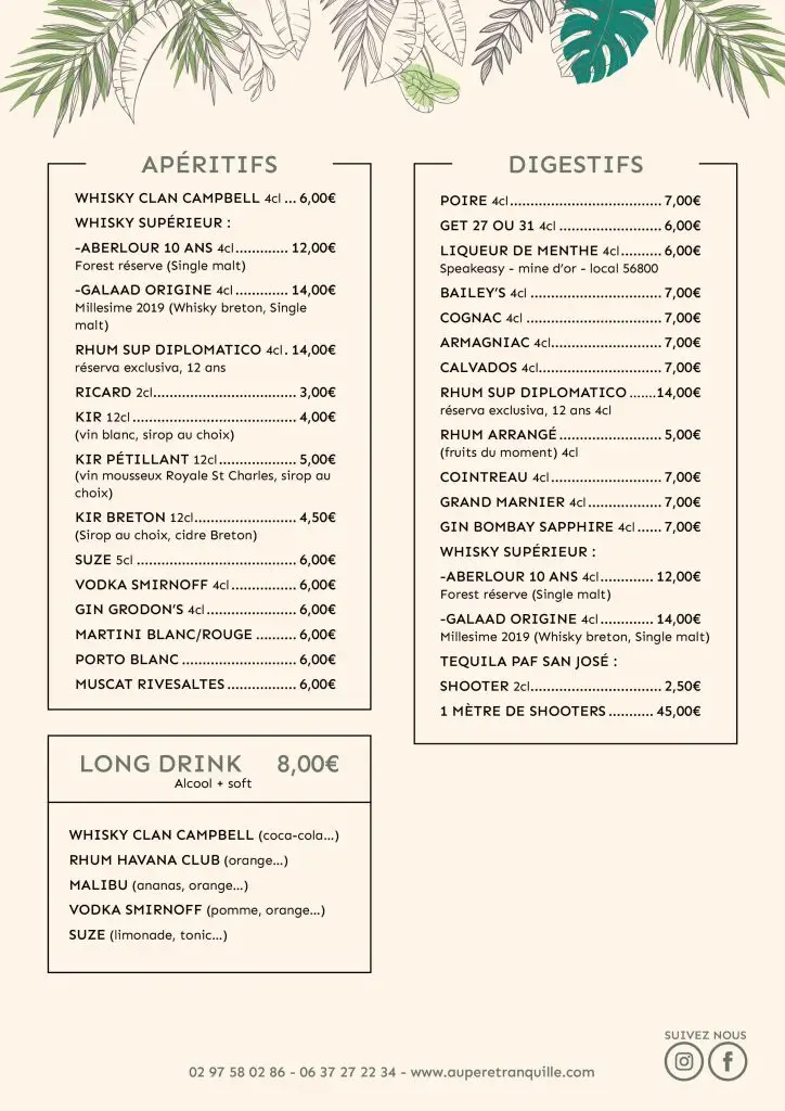 Menu Au Père Tranquille Apéritifs