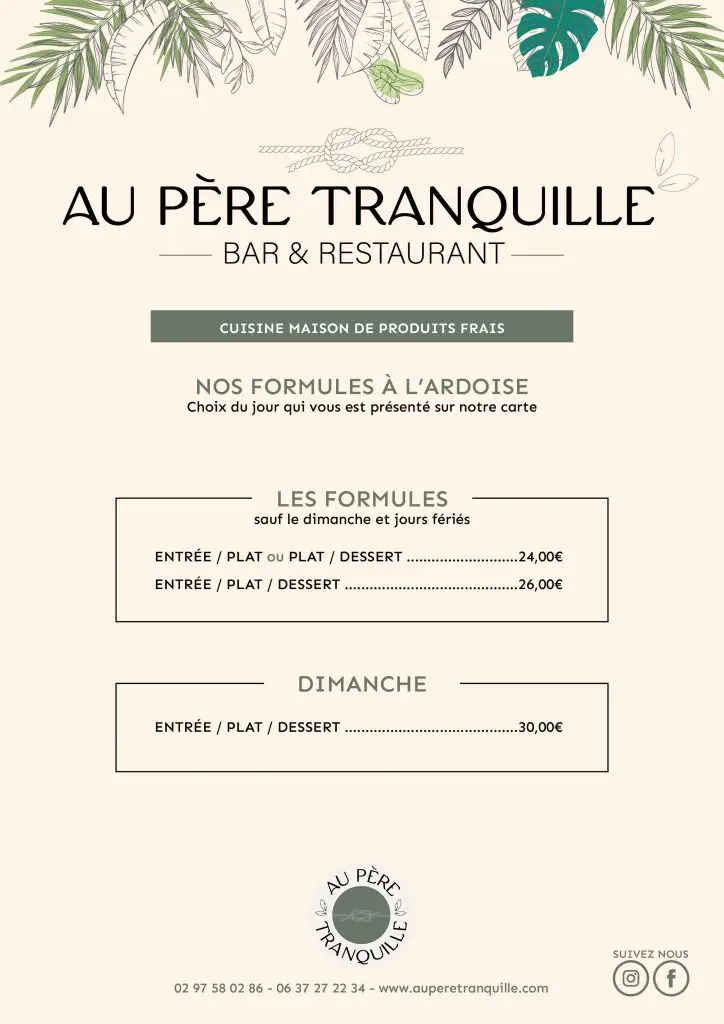 Menu Au Père Tranquille formules