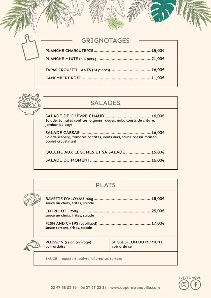 Menu Au Père Tranquille salades
