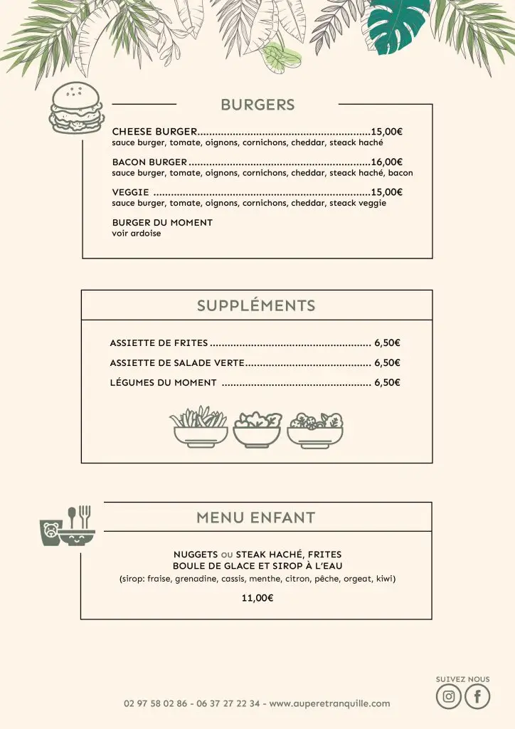 Menu Au Père Tranquille Burgers